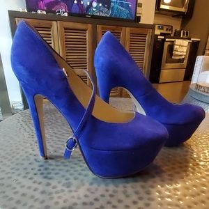 Custom-made indigo Shoes of Prey platform pumps